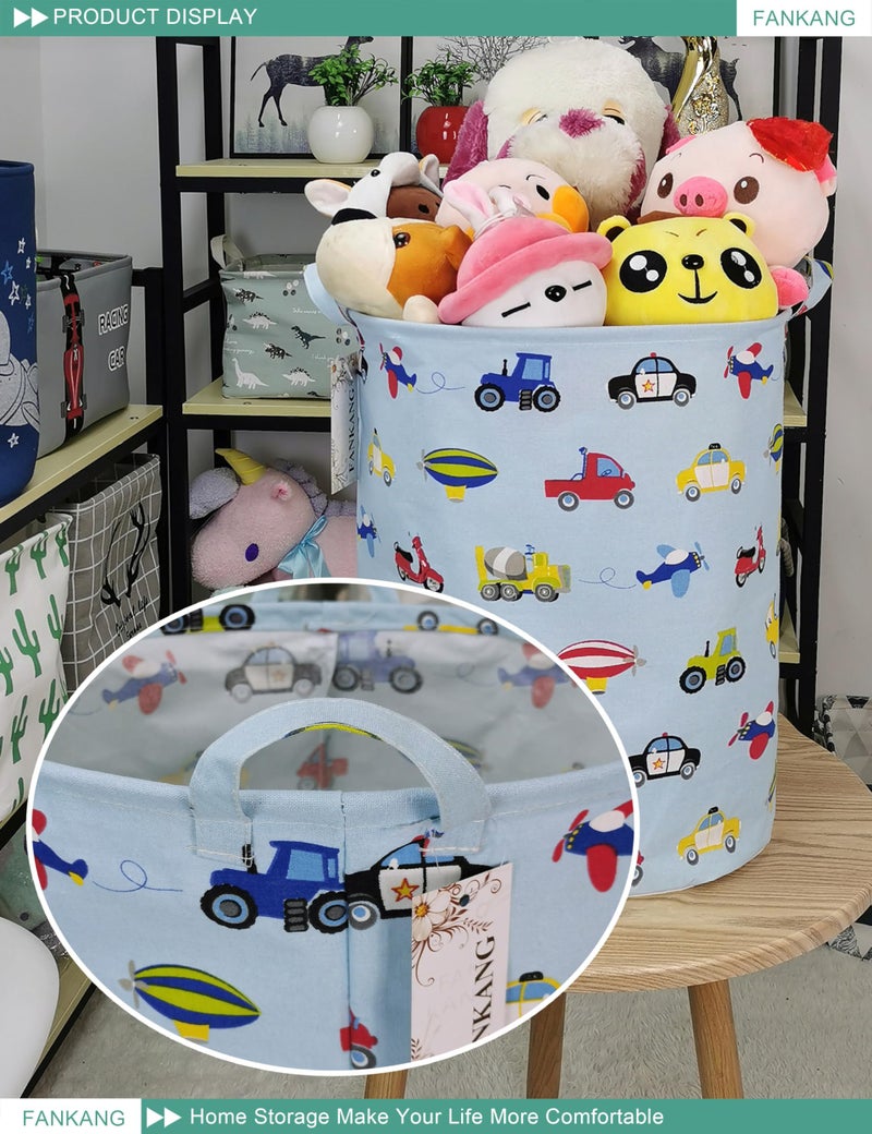 FANKANG Storage Basket, Nursery Hamper Canvas Laundry Basket Foldable with Waterproof PE Coating Large Storage Baskets for Kids Boys and Girls, Office, Bedroom, Clothes,Toysï¼ˆCarï¼‰ - Image 5
